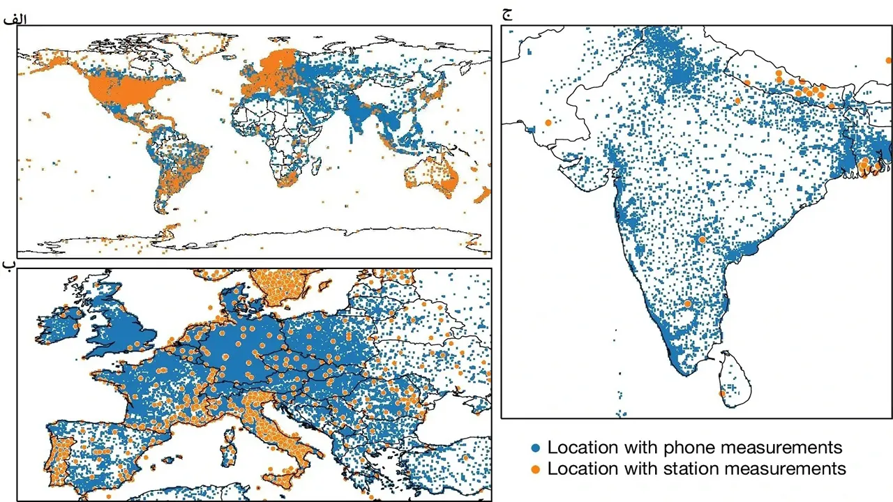 مقایسه پوشش اندازه‌گیری‌های یونوسفر بین ایستگاه‌ها و تلفن‌ها