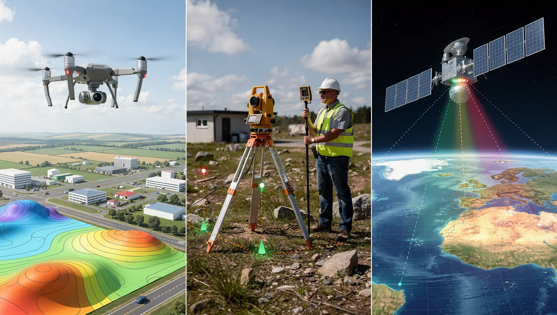 مقایسه نقشه برداری هوایی، زمینی و ماهواره ای