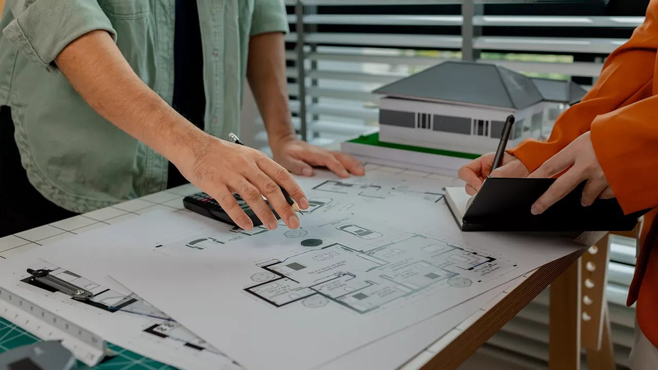 کارشناس دادگستری معماری در حال یادداشت برداری از نکات یک پروژه